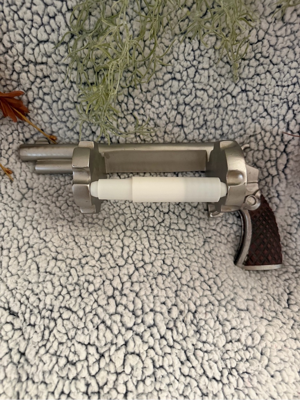Decorative Revolver-Style Paper Towel Holder - Silver and White